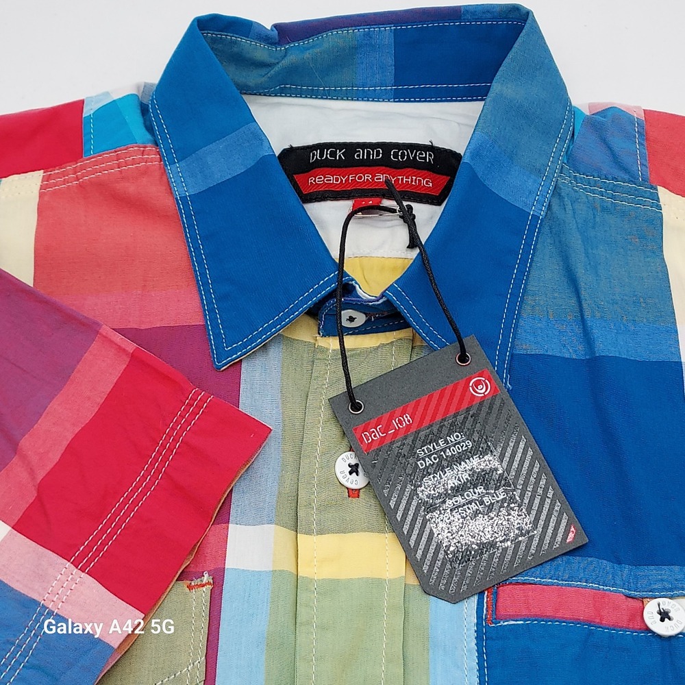 Duck and‎ Cover Akir Mens Plaid Patchwork Shirt Celestial Blue DAC 140029 M NEW